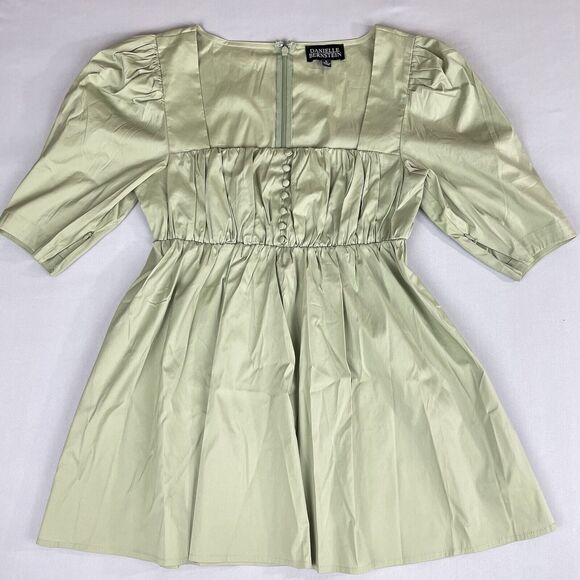 Danielle Bernstein Mini Dress Ladies Sm Green Corset Puff Zip Sleeve Square Neck - Picture 12 of 13